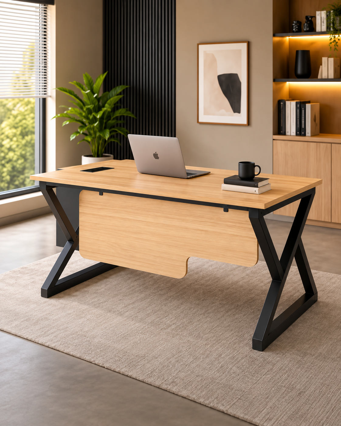 Modern Metal & Wood Executive Office Desk