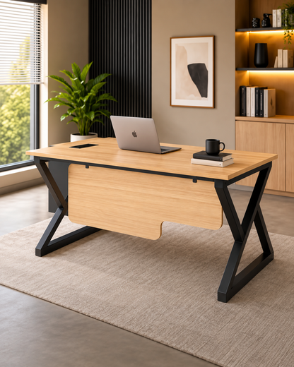 Modern Metal & Wood Executive Office Desk