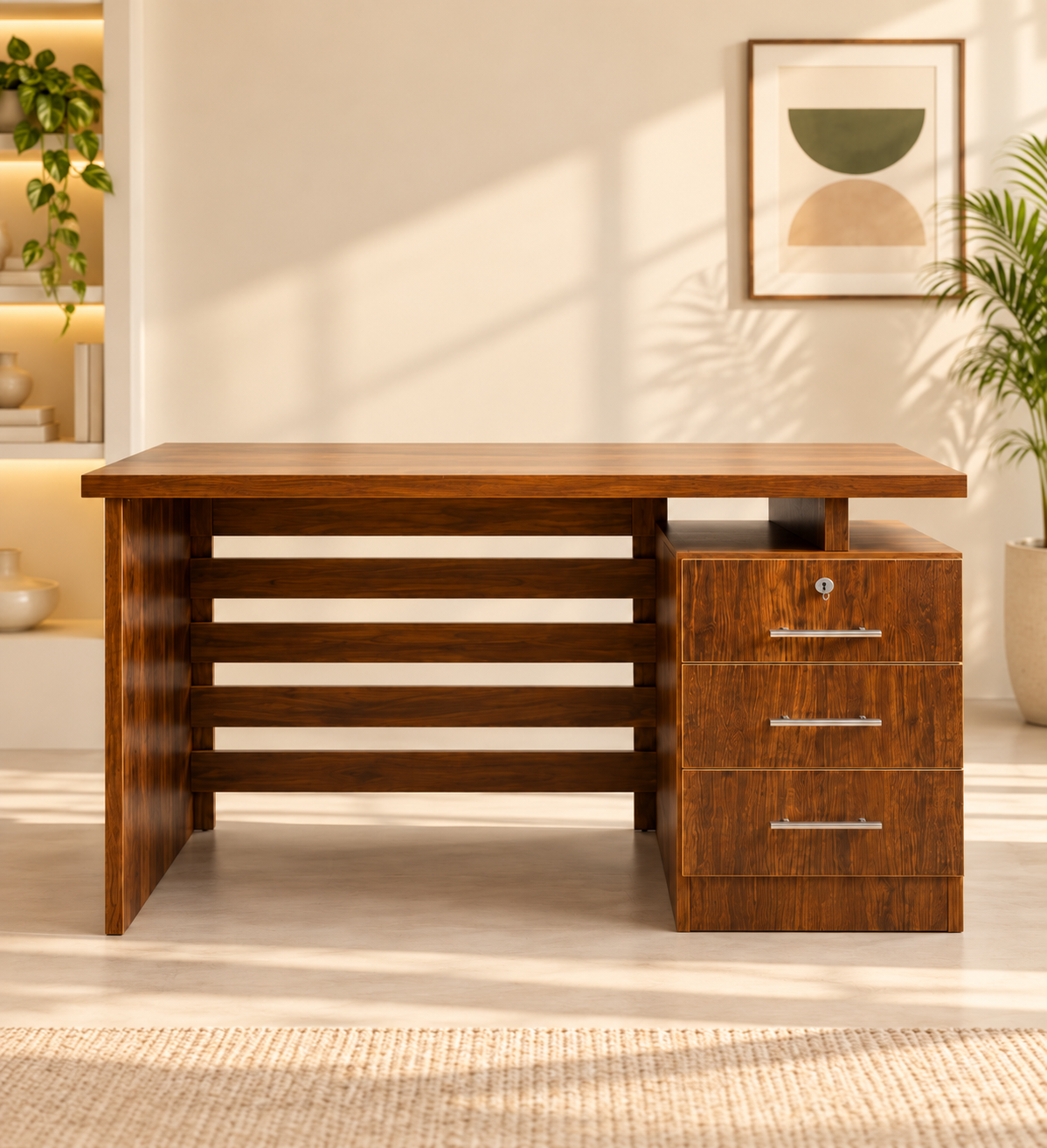 Wooden Office Desk with 3-Drawer Storage